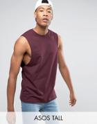 Asos Tall Sleeveless T-shirt With Dropped Armhole In Oxblood - Red