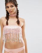 Jaded London Sequin Fringe Removable Choker Bikini Top - Multi