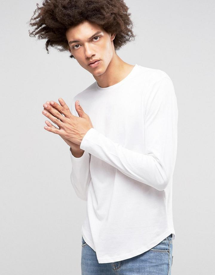 Troy Long Lined Curved Long Sleeved Top - White