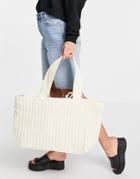 Asos Design Quilted Tote Bag In Natural Washed Cotton-white