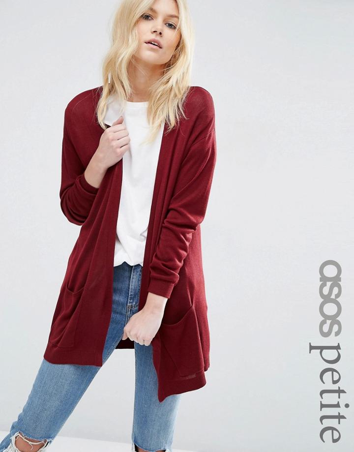 Asos Petite Cardigan In Fine Knit - Red