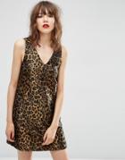 Asos Leopard Print Shift Dress In Jacquard Fabric - Multi