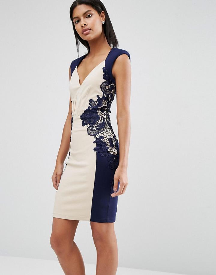 Little Mistress Lace Detail Bodycon Dress - Cream