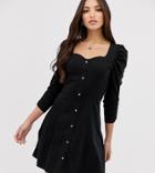 Asos Design Tall Long Sleeve Popper Front Tea Dress - Black