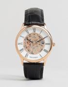 Sekonda Exposed Mechanical Skeleton Leather Watch In Black With Gold Dial Exclusive To Asos - Black