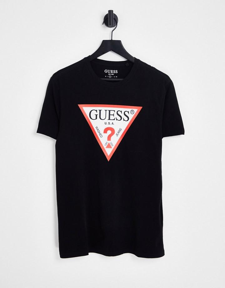 Guess T-shirt With Triangle Chest Logo In Black