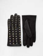 Asos Leather Gloves With Stud Detail And Touch Screen - Black