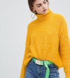 Bershka Eyelash Texture Roll Neck Sweater-yellow