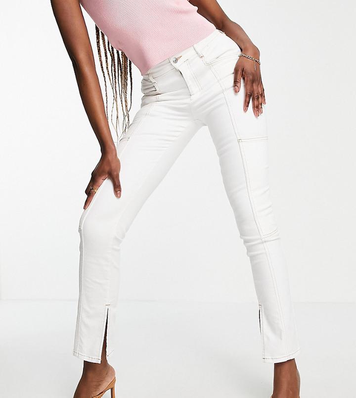 Asos Design Tall High Rise 'sassy' Cigarette Split Front Jeans In White