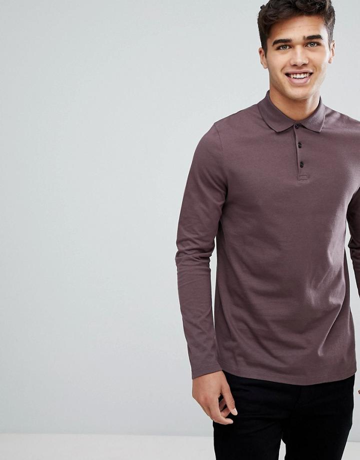 Asos Design Jersey Long Sleeve Polo In Purple - Purple