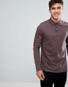 Asos Design Jersey Long Sleeve Polo In Purple - Purple