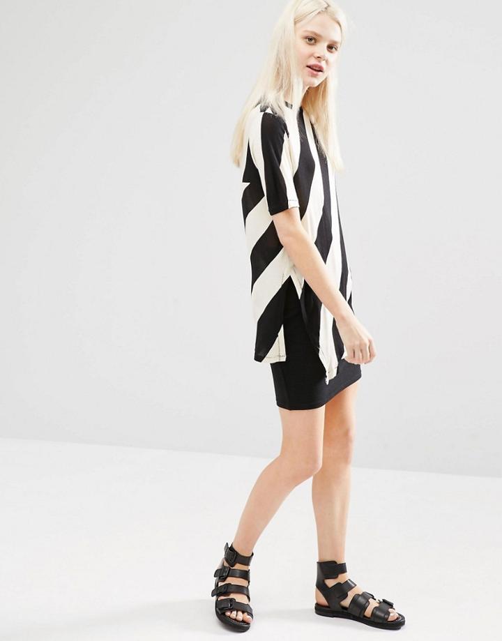 Cheap Monday Striped T-shirt With Side Split - Light Beige