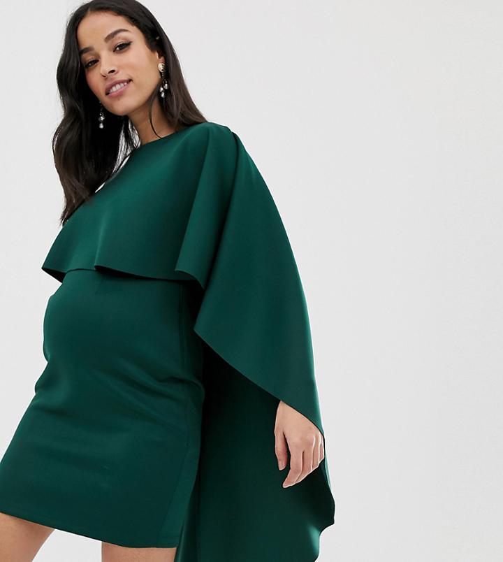 Asos Design Maternity Cape Mini Scuba Bodycon Dress - Green
