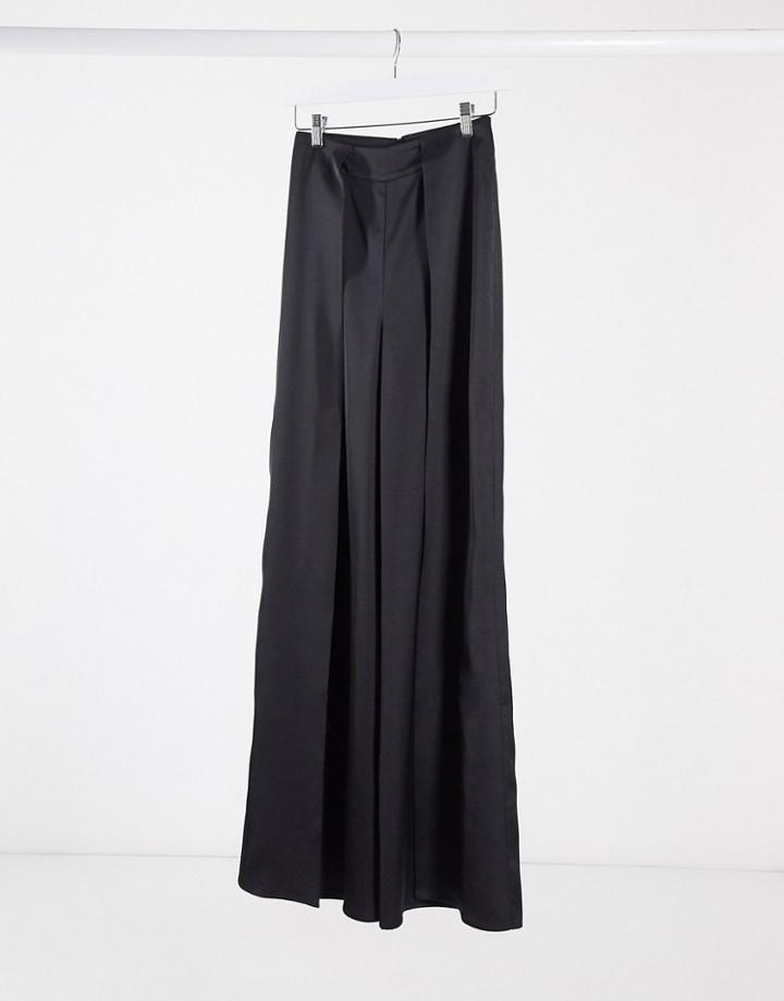 Aqaq Spit Front High Waisted Pants-black