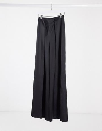 Aqaq Spit Front High Waisted Pants-black