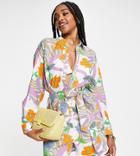 Asos Design Tall Belted Shirt Beach Romper In Swirl Floral Print-multi