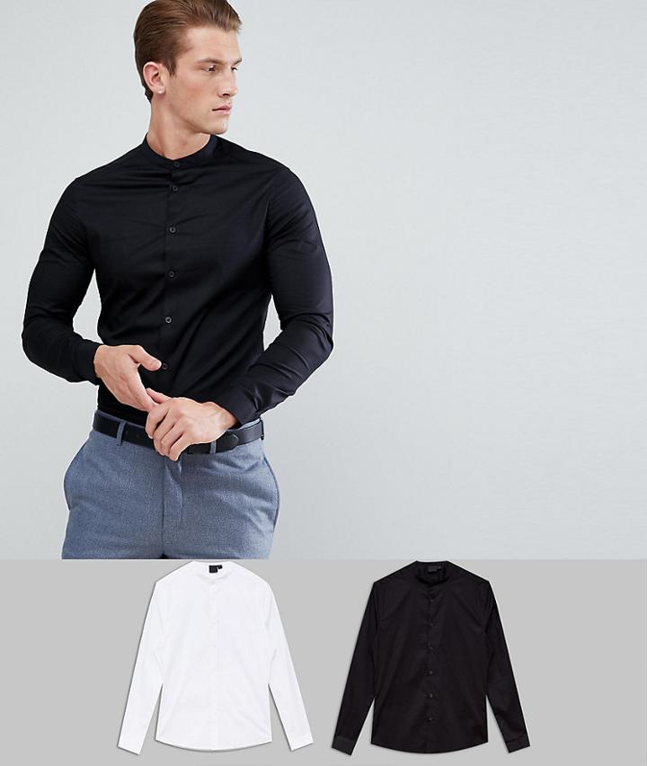 Asos Skinny Shirt Multipack In Black And White With Grandad Collar Save - Multi