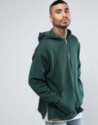 Asos Oversized Longline Half Zip Hoodie With Side Zips - Green