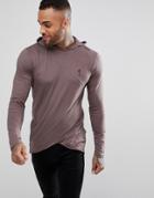 Religion Long Sleeve T-shirt With Cross Hem And Hood - Gray