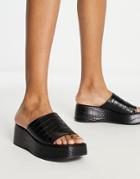 Monki Vegan Leather Chunky Mule Faux Croc Sandals In Black