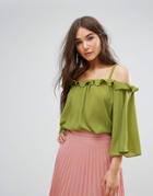 Traffic People Off The Shoulder 3/4 Sleeve Top - Green