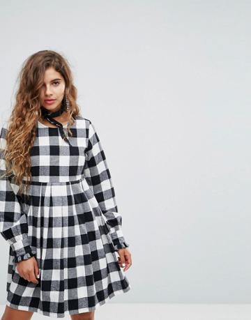 H! By Henry Holland Smock Dress In Check - Black