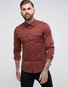 Asos Slim Fit Two Pocket Shirt In Rust - Brown