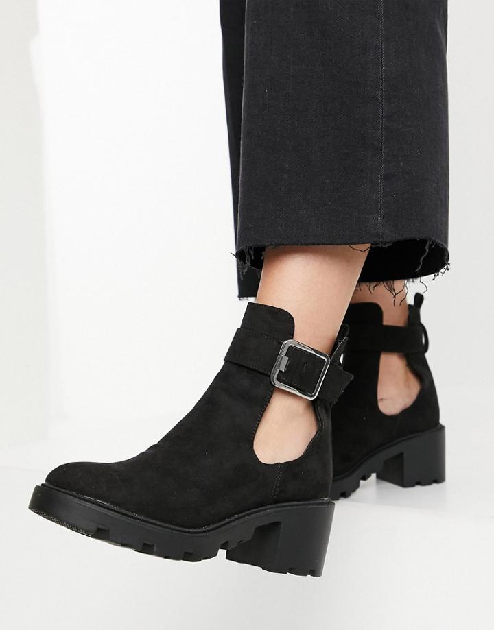 Topshop Cleated Sole Cutout Boots In Black