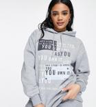 Asyou Printed Branded Hoodie In Gray-grey