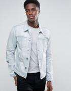 New Look Denim Jacket With Rips In Bleached Blue Wash - Blue