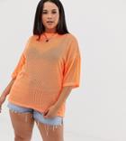 Asos Design Curve Oversized Mesh T-shirt In Neon Orange