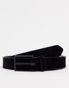 Asos Design Slim Belt In Black Faux Suede With Matte Black Buckle