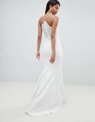 Jarlo Cami Strap Fishtail Maxi Dress With Lace Button Back Detail In White - White