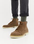 Boohooman Lace Up Boots With Contrast Sole In Stone - Stone