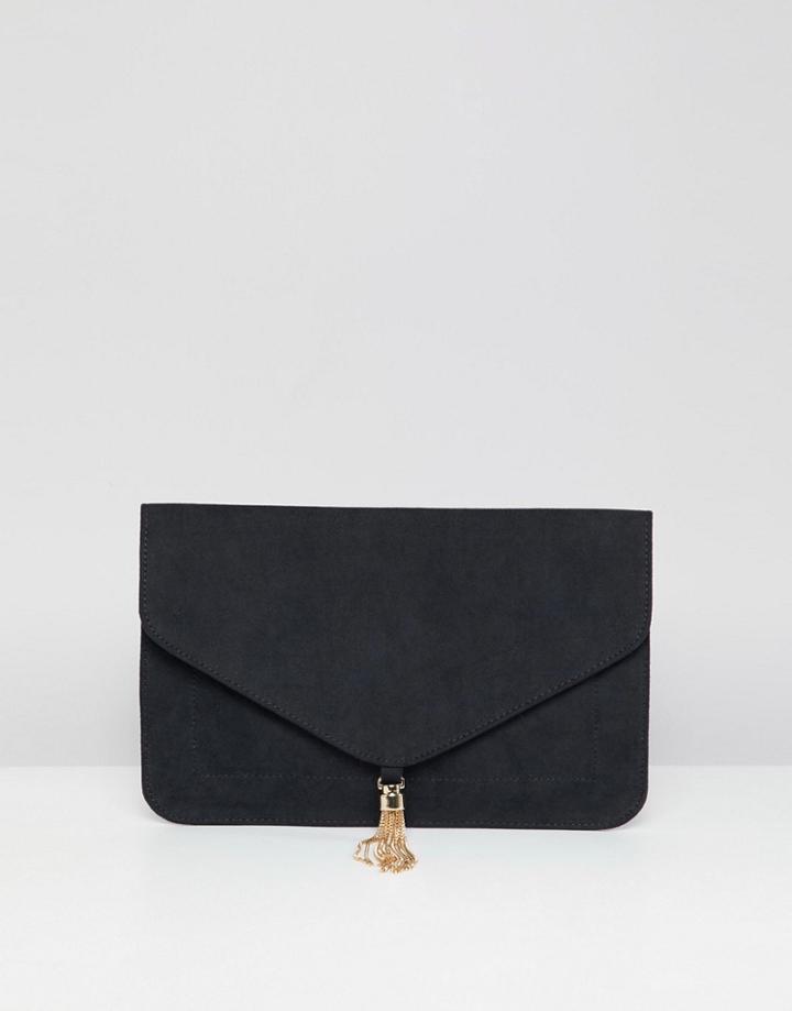Asos Design Tassel Clutch Bag - Black