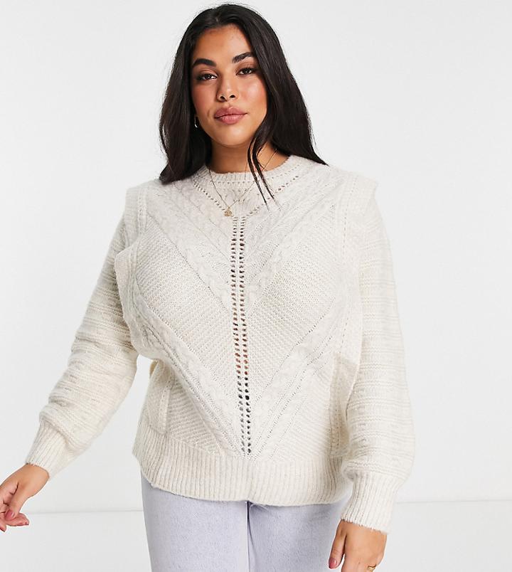 Simply Be Cable Knit Sweater In Ivory-white