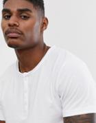 Asos Design T-shirt With Button Scoop Neck In White - White