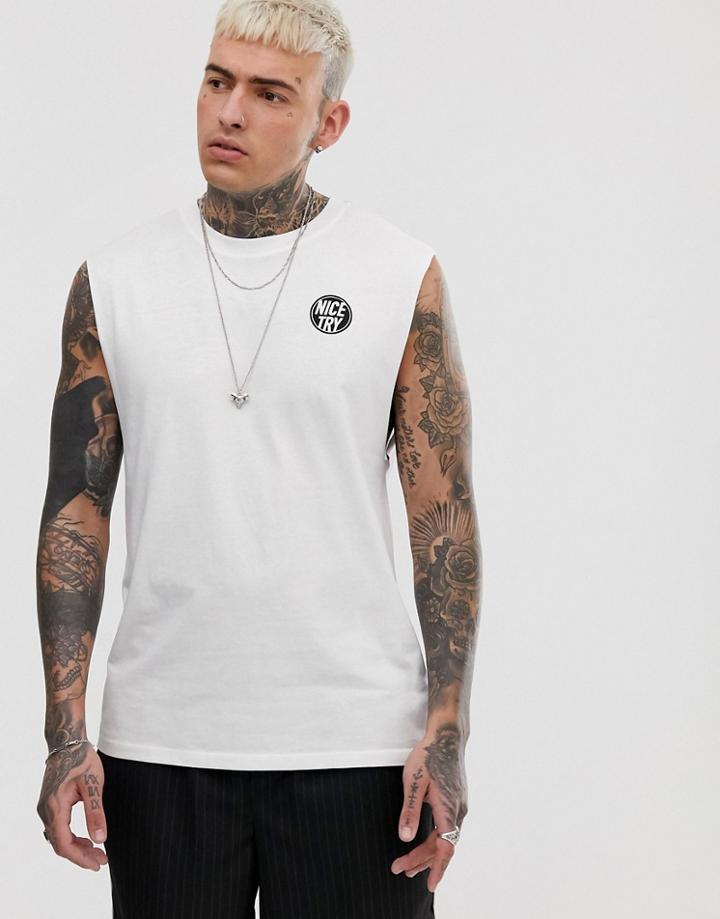 Bershka Join Life Loose Fit Tank With Chest Print In White - White
