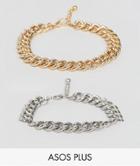 Asos Plus Bracelet Pack With Gold And Silver Midweight Chains - Multi