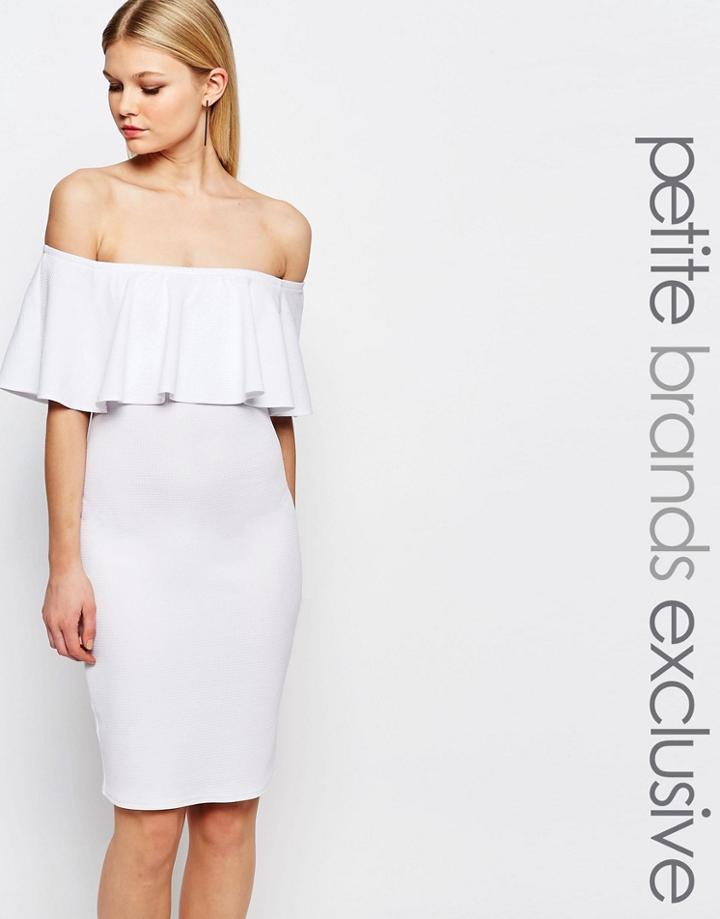 John Zack Petite Off The Shoulder Ruffle Detail Bodycon Dress - White
