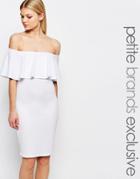 John Zack Petite Off The Shoulder Ruffle Detail Bodycon Dress - White