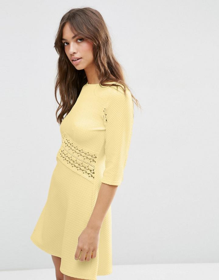 Asos Lace Insert Skater Dress - Soft Yellow