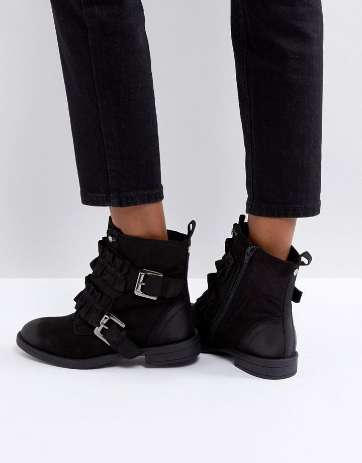 Miss Kg Spice Ruffle Flat Boots - Black