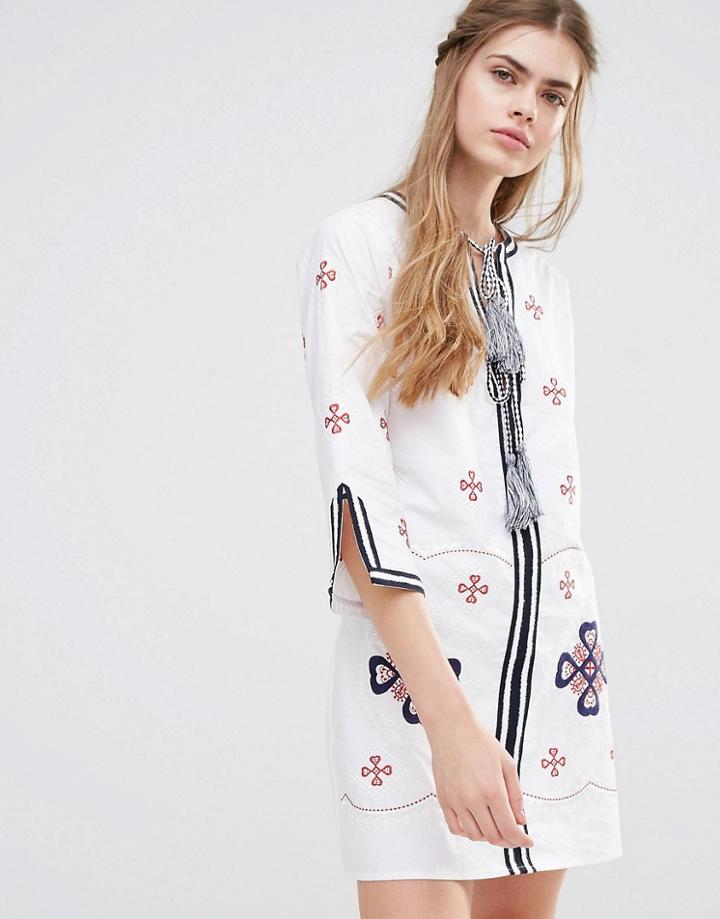 Endless Rose Embriodered Tassle Mini Dress - Off White Combo