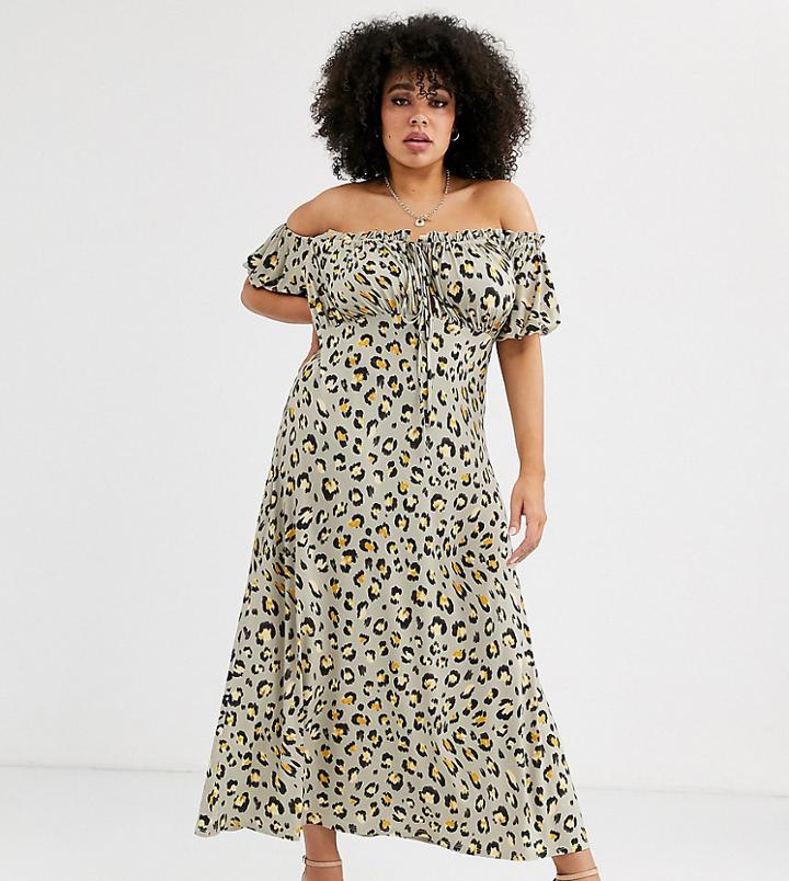 Asos Design Curve Bardot Maxi Dress In Animal Print-multi