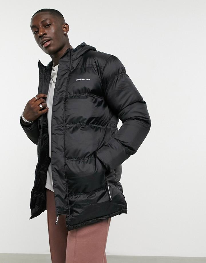 Good For Nothing Longline Puffer Jacket In Black