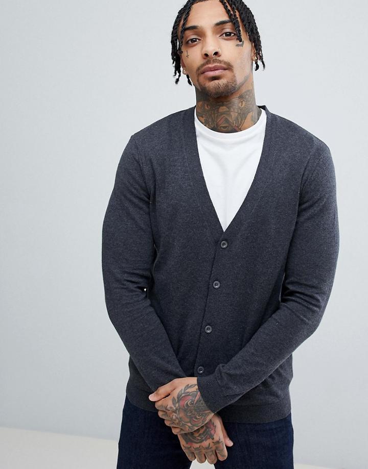 Asos Design Knitted Cardigan In Charcoal - Gray