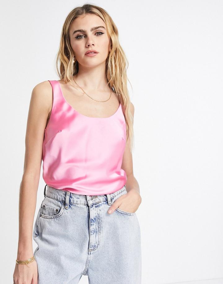 Asos Design Scoop Neck Cami In Satin In Bubblegum Pink