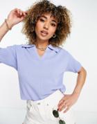 Asos Design Coordinating Short Sleeve Sweater With Open Collar In Blue-blues