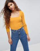 Asos Sweater In Rib With Square Neck - Yellow